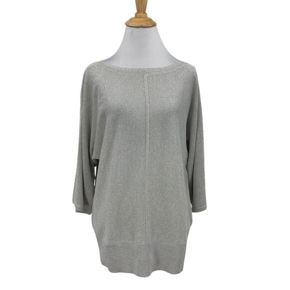 Talbots Blouse Womens LP Large Petite Silver Metallic Dolman Sleeve Split Seam - Picture 1 of 13